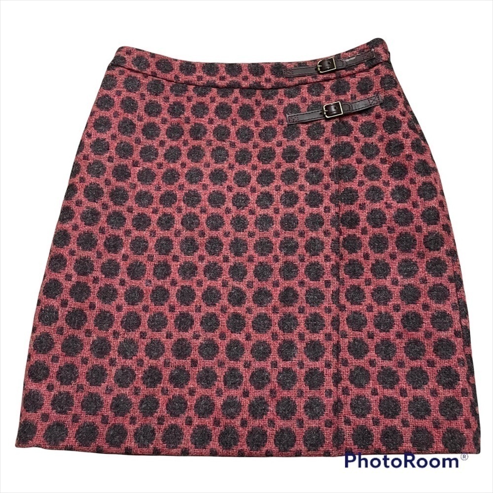 Boden British Tweed by Moon Wool Boho Faux Wrap Skirt with buckles size 4R